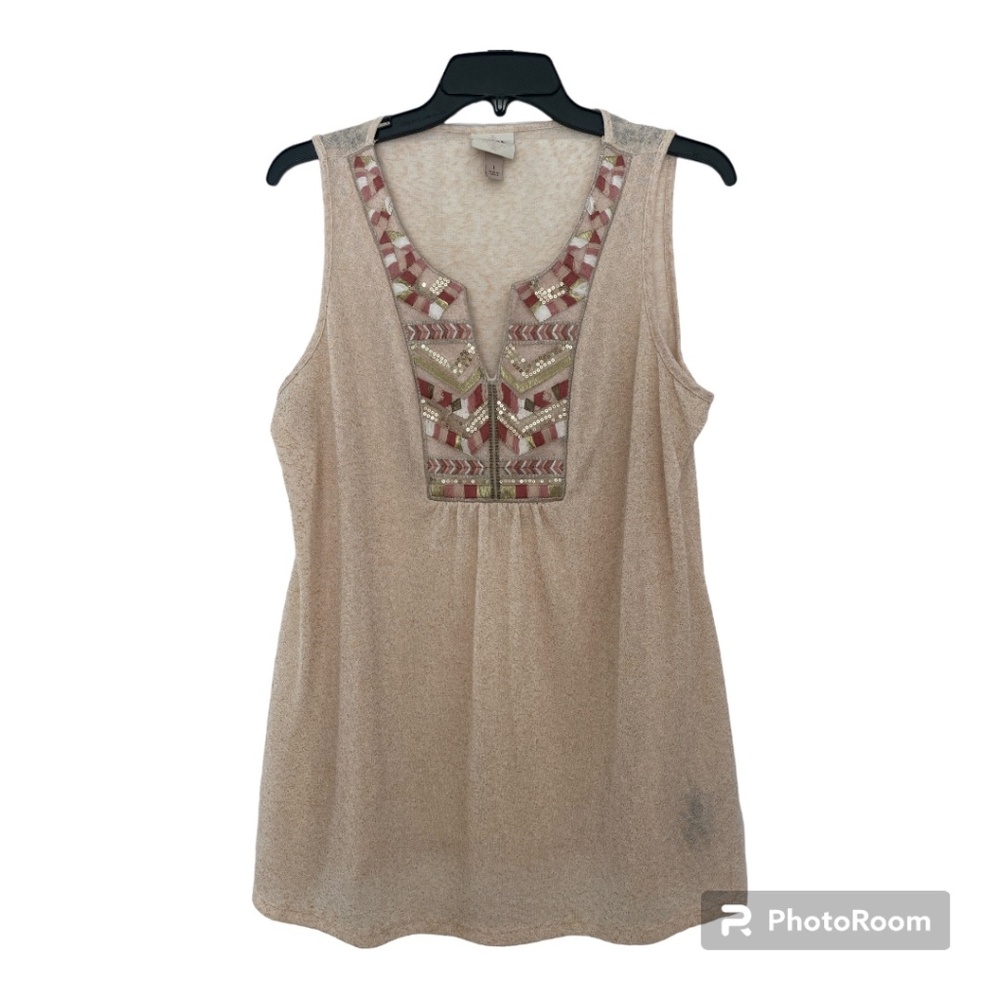Knox Rose Embroidered V-Neck Textured Sleeveless Top Blouse Size 1 Fits Like a L